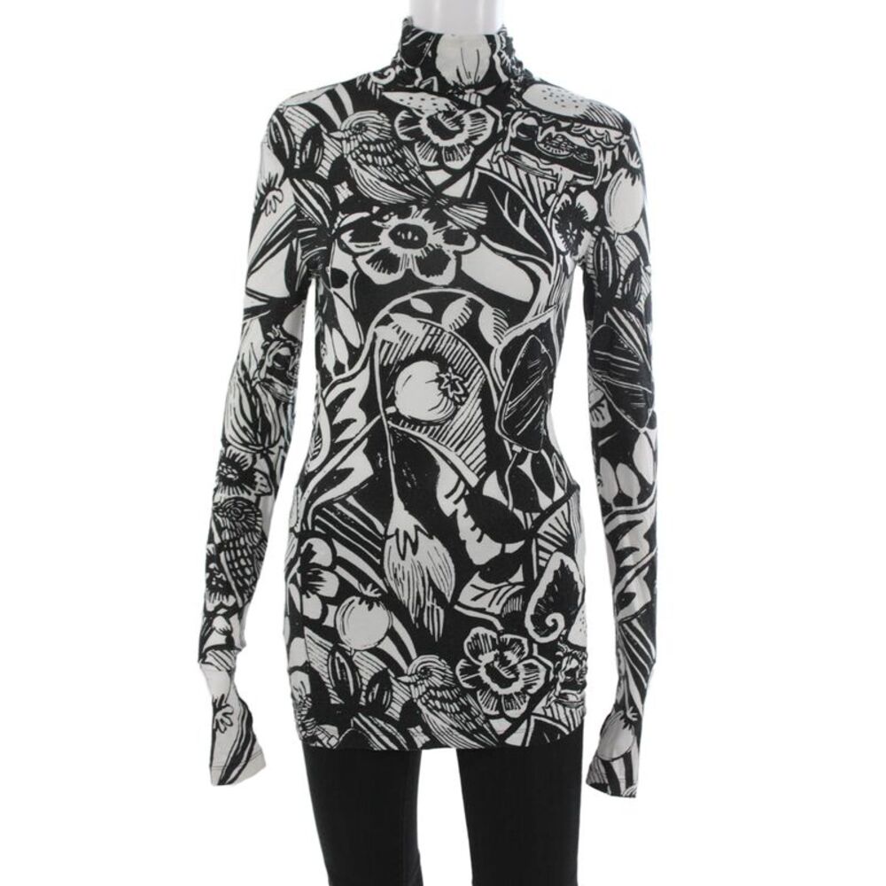 Sportmax Womens Tunic Turtleneck Long Sleeve Black Graphic Print Size S